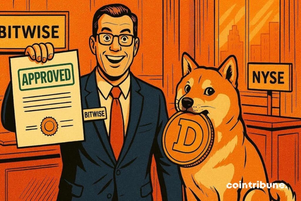 The head of Bitwise with a document from the NYSE that approves the Dogecoin ETF.