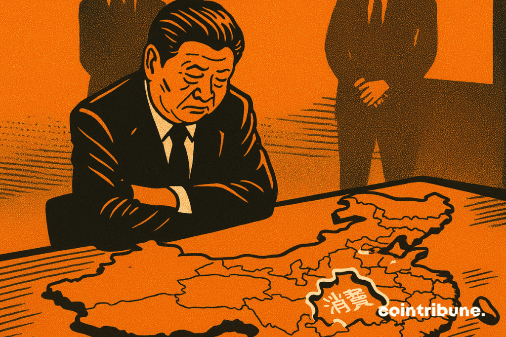 Xi Jinping pensive in front of a fractured China, incomplete puzzle