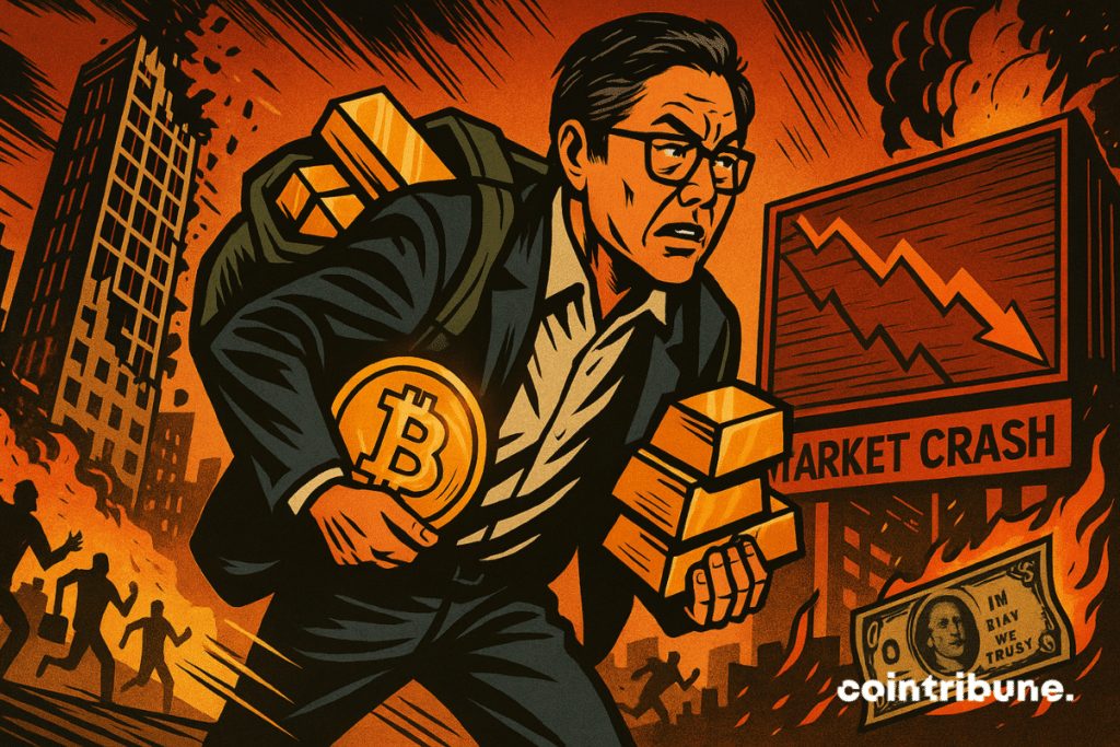 Robert Kiyosaki flees a crash with Bitcoin and gold bars.