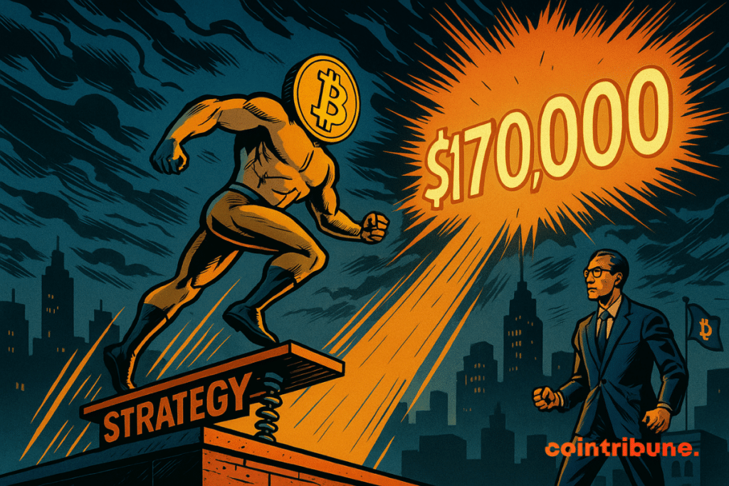 A Bitcoin superhero jumps towards $170,000, from a platform 
