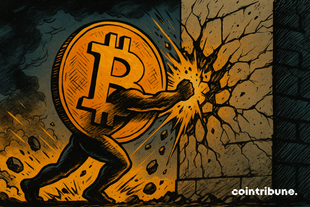 A humanoid Bitcoin coin crashes against this wall, symbolizing the rejection of $93,500.