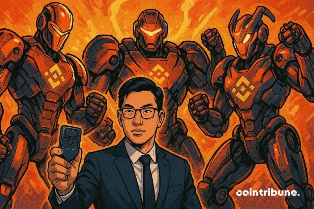 A Binance Wallet manager surrounded by 3 new AI tools to analyze the crypto market.