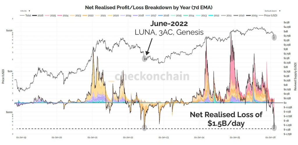 Distribution of net realized profit/loss per year (MME 7d)