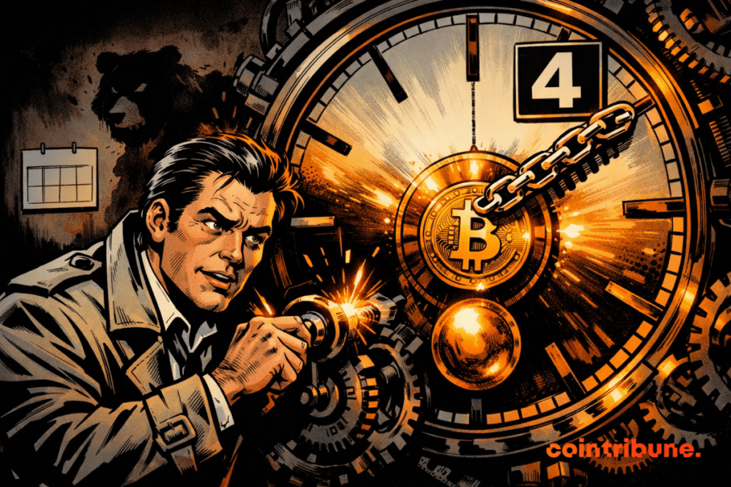 A giant clock with a Bitcoin heart