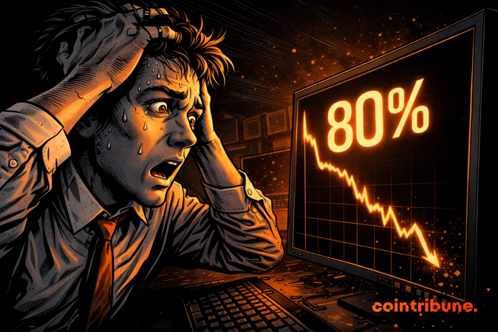 Analyst panicked by a screen showing an 80% drop in XRP
