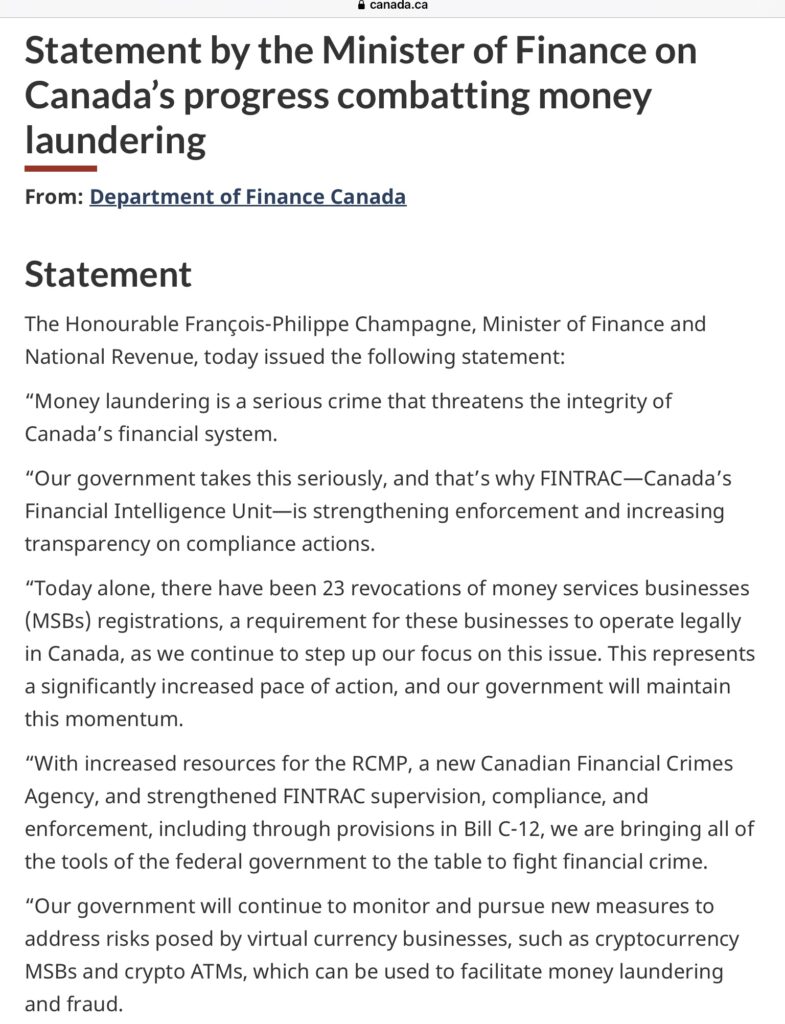 monetary services (MSBs) operating in cryptos.