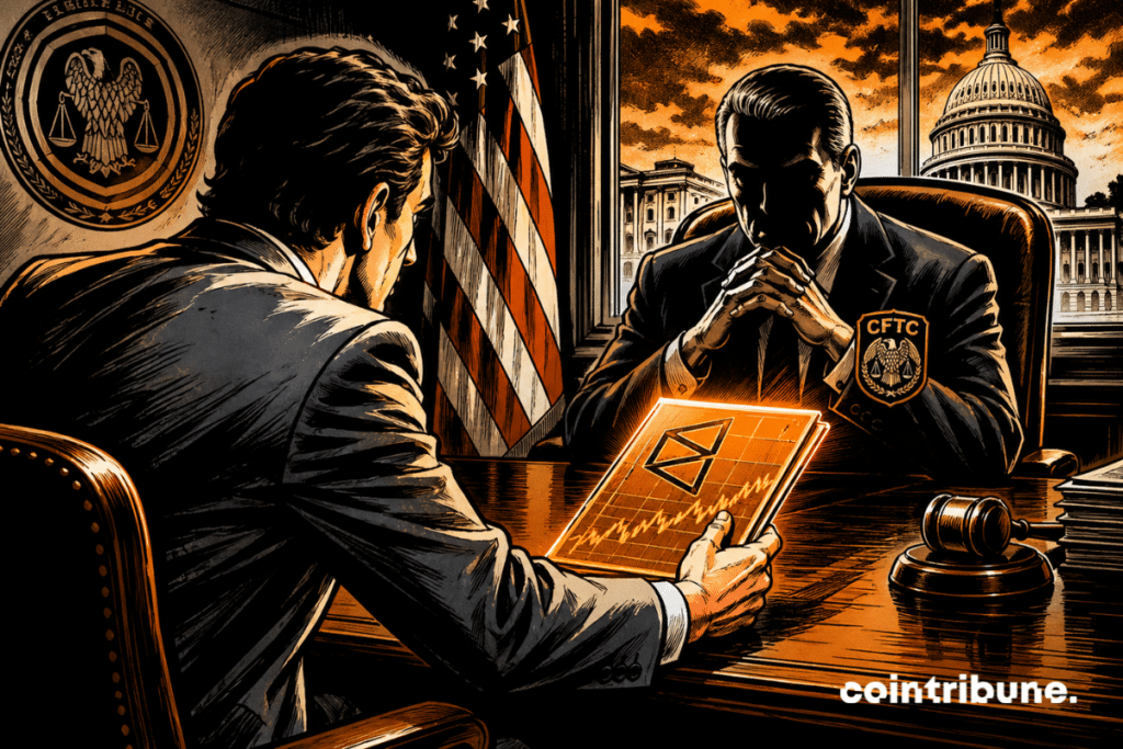 Polymarket crypto trader hands bright brief to dark CFTC regulator, intense tension in official US office drama