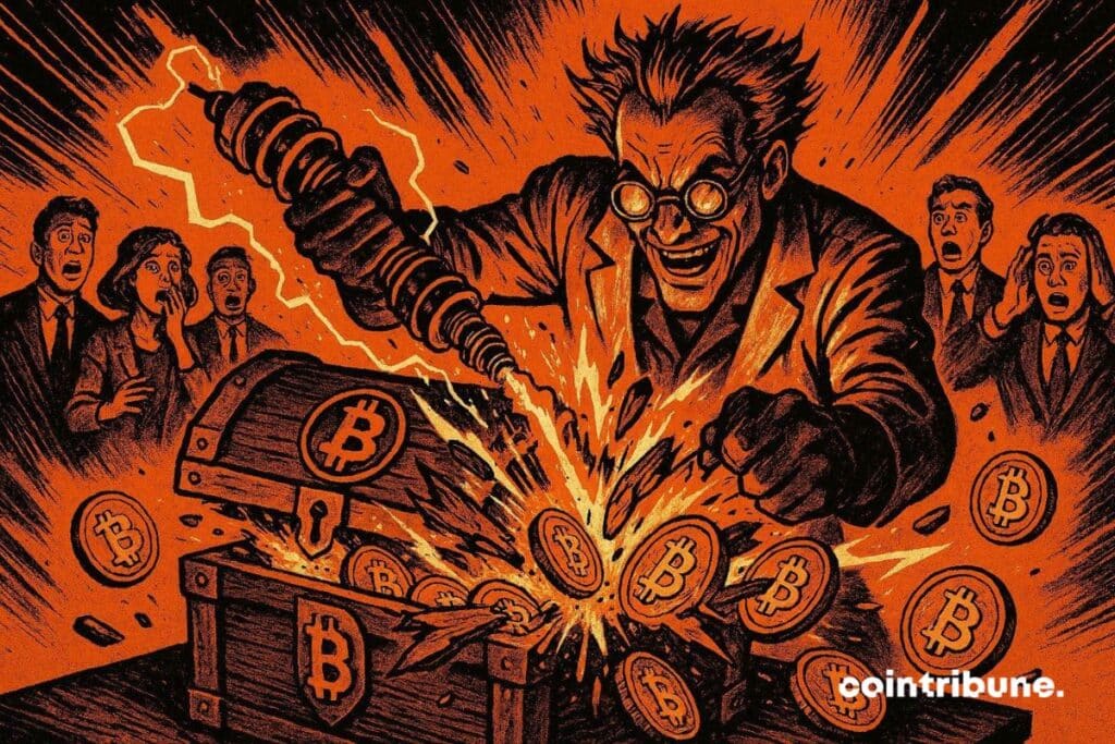 A researcher destroying crypto security with a quantum computer.