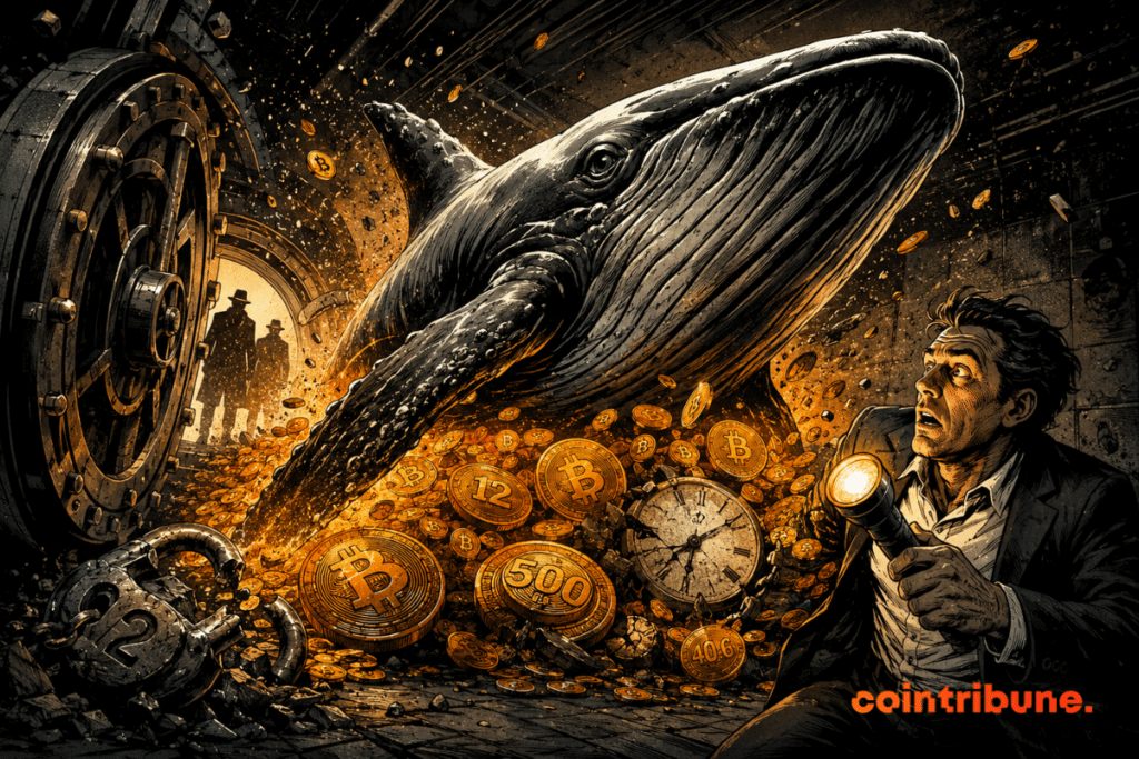 A huge whale emerges from a vault full of bitcoin