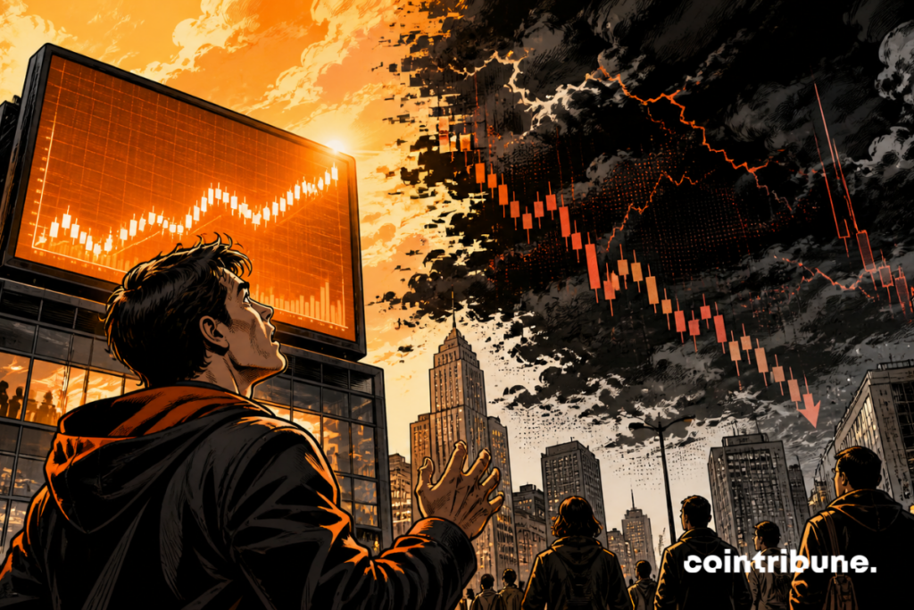 A rise in the price of bitcoin under threatening skies.