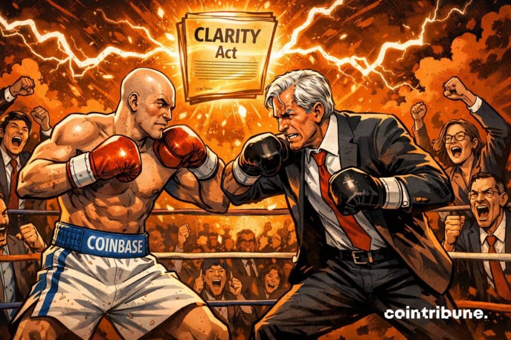 Brian Armstrong of Coinbase taking on Jamie Dimon of JPMorgan over the Clarity Act.