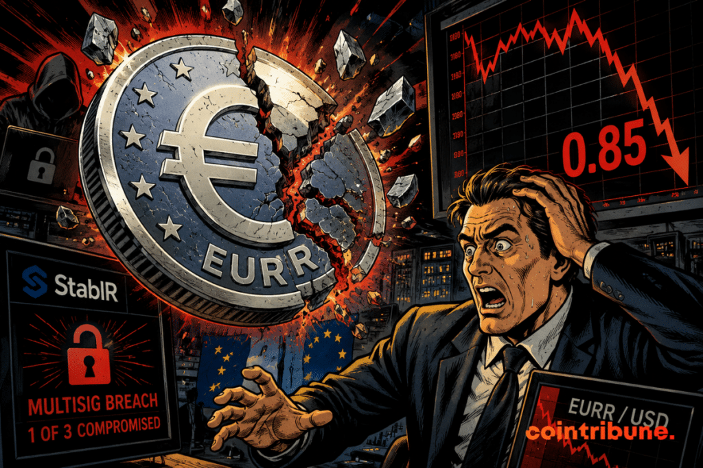 Giant EURR coin violently fractures as panicked trader watches stablecoin collapse abruptly into financial chaos