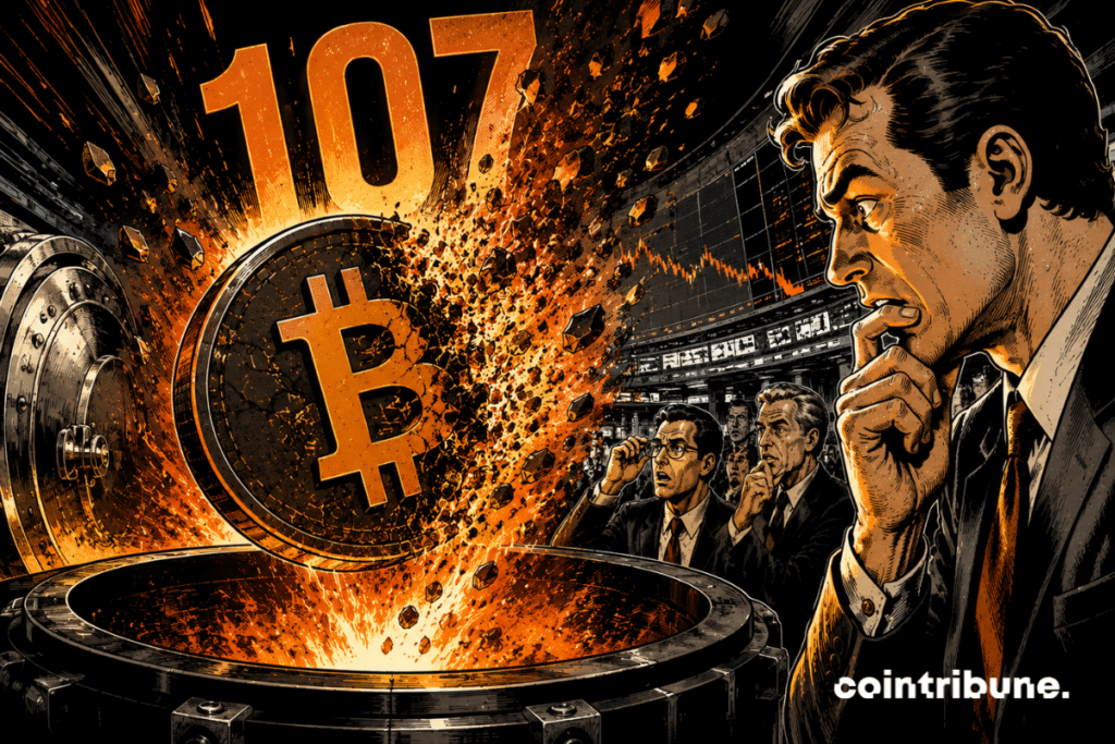 Investors observe the destruction of a Bitcoin coin.