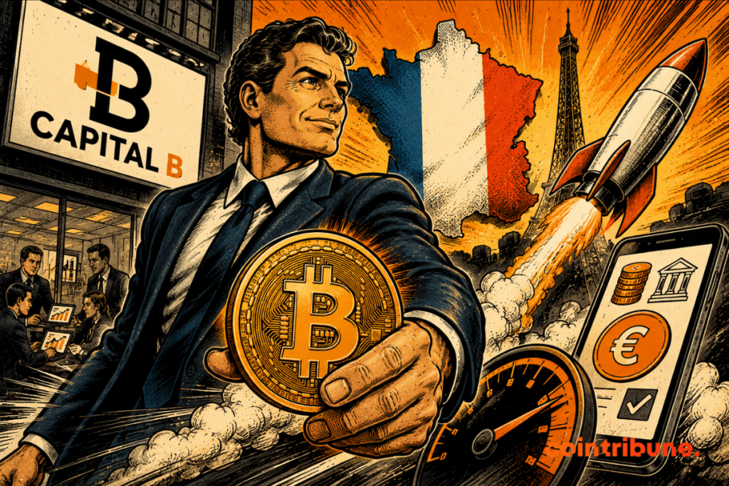 Illustration of Capital B developing a Bitcoin strategy in Europe with a reserve of digital assets and a credit project backed by Bitcoin.