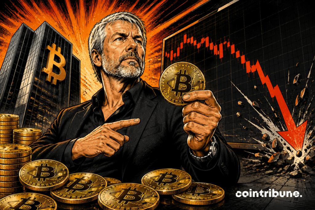 Saylor watches Bitcoin and mNAV fall from Strategy.