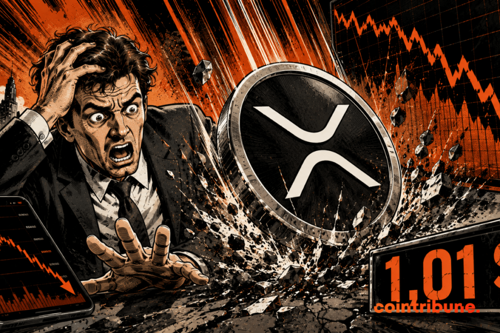 A crypto investor watches with dismay as XRP falls.