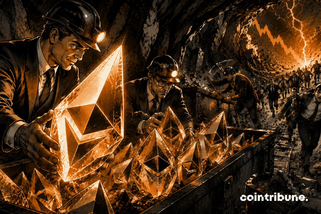 A team of Bitmine investors discovers a colossal Ethereum crystal.
