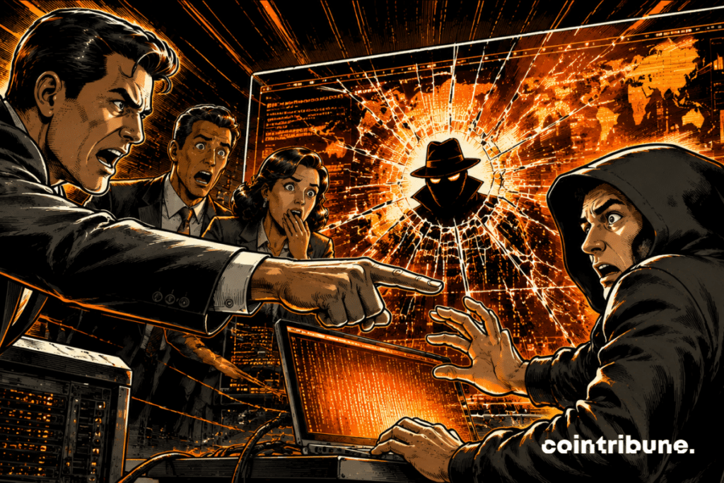 Explosive confrontation between Polymarket and Kalshi in a technology center, suspected spy unmasked, shocked analysts, data leak and strong strategic tension.