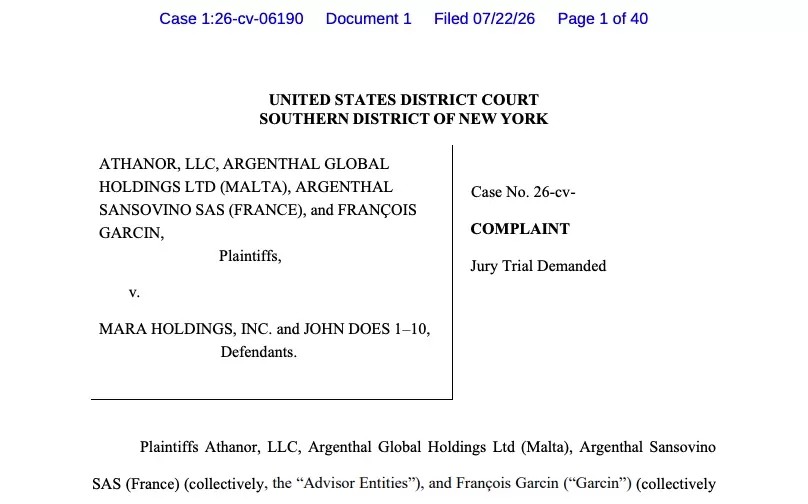 First page of the complaint filed in New York against MARA, in which the plaintiffs assert that the Bitcoin mining project was part of the strategy linked to the acquisition of Exaion from 2025.