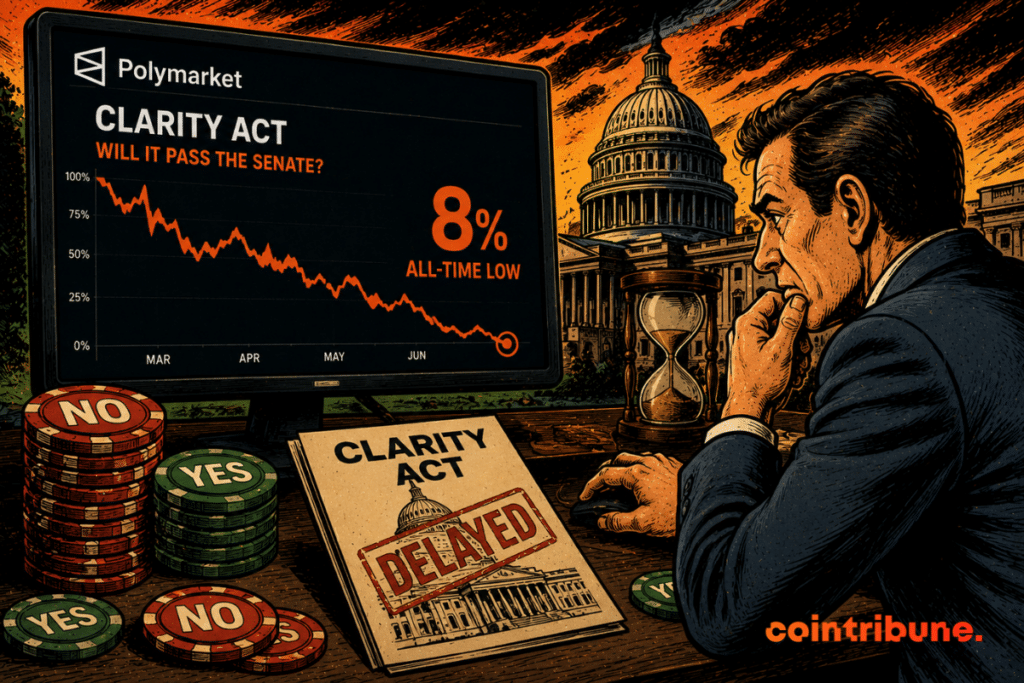 Traders are betting against the passage of the CLARITY Act, while political uncertainty reinforces their pessimism ahead of an expected decisive vote.