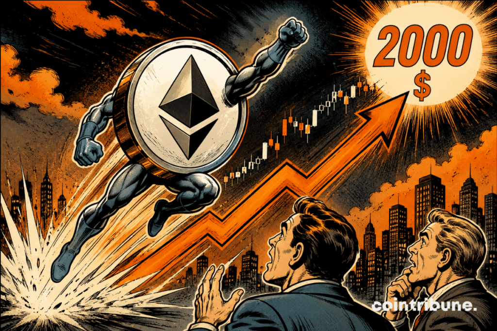 Illustration representing Ethereum soaring towards $2,000, symbolizing the price rebound and investor optimism.