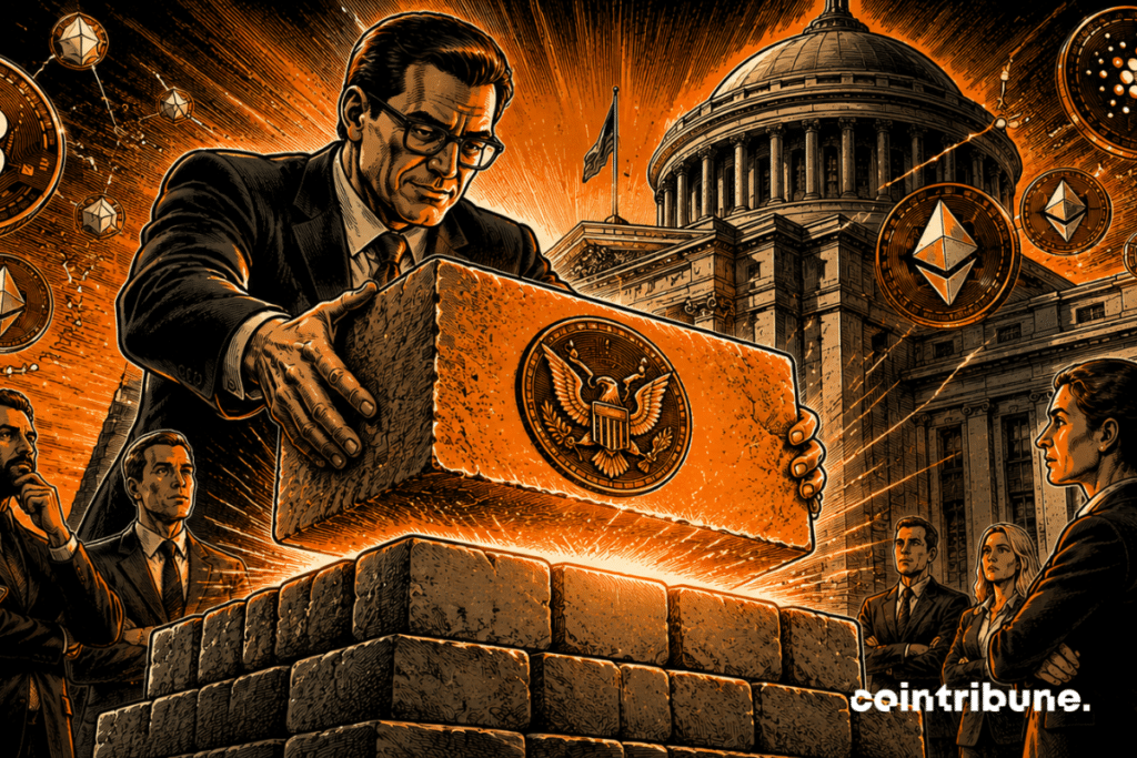 A regulator builds the foundations of a new framework, while digital assets revolve around a transforming institution.