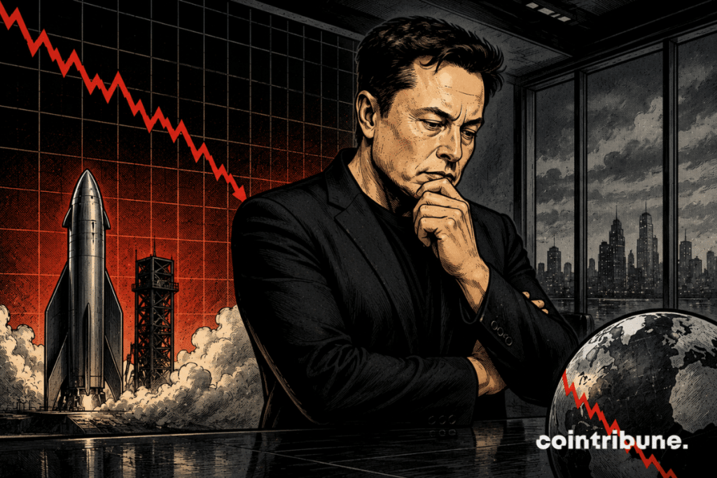 Elon watches with dismay as SpaceX stock falls.