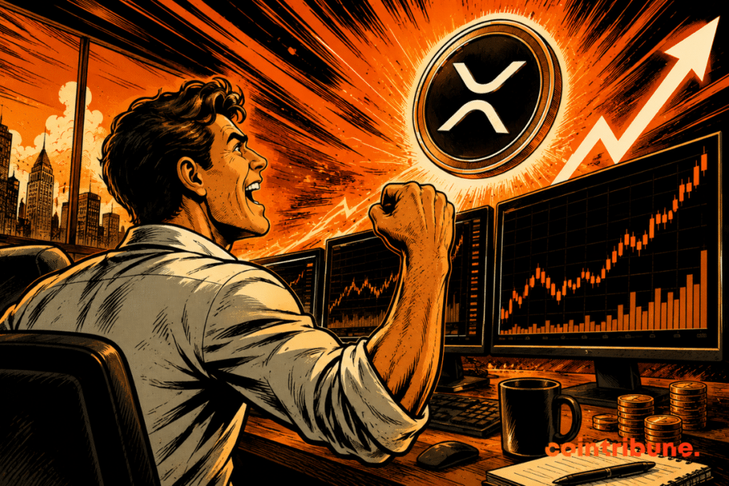 A trader observes the rise of an XRP coin.