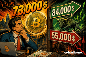 Bitcoin flirts with $73,000, bets hesitate between 84,000 and 55,000