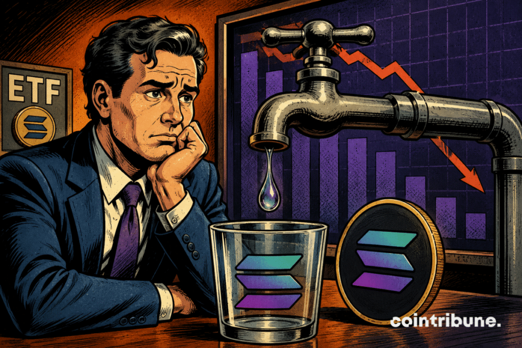 A manager observes the faucet linked to Solana ETFs drying up.