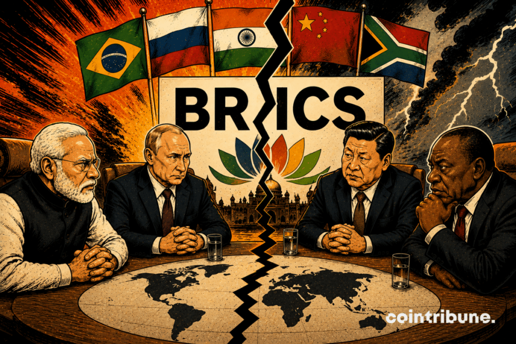 Four leaders of the BRICS alliance are around a table at the summit in New Delhi. The tension is palpable.