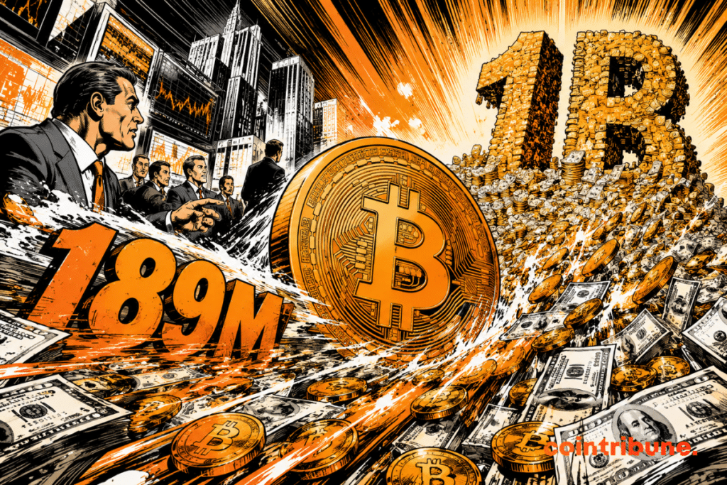 A wave of capital is sweeping into Bitcoin, driven by ETFs, while 189M and 1B symbolize the spectacular inflow.
