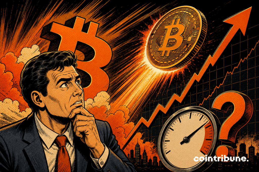 An investor watches the rise of a Bitcoin coin.
