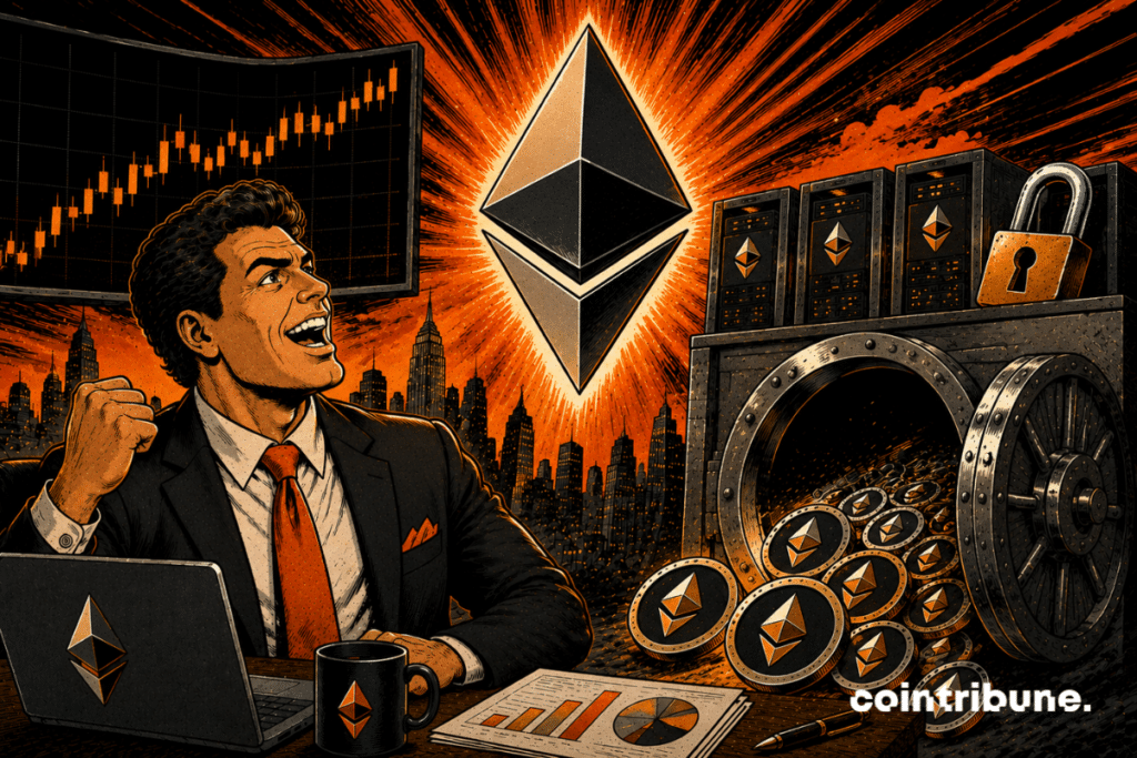 A SharpLink executive observes the staking of Ether immobilized by the company.