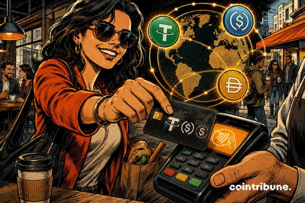 Stablecoins capture 84% of crypto card spending, the euro collapses to 2%.