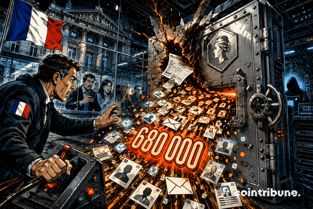 French tax data leaks from a compromised digital vault, with the number 680,000 taking center stage.