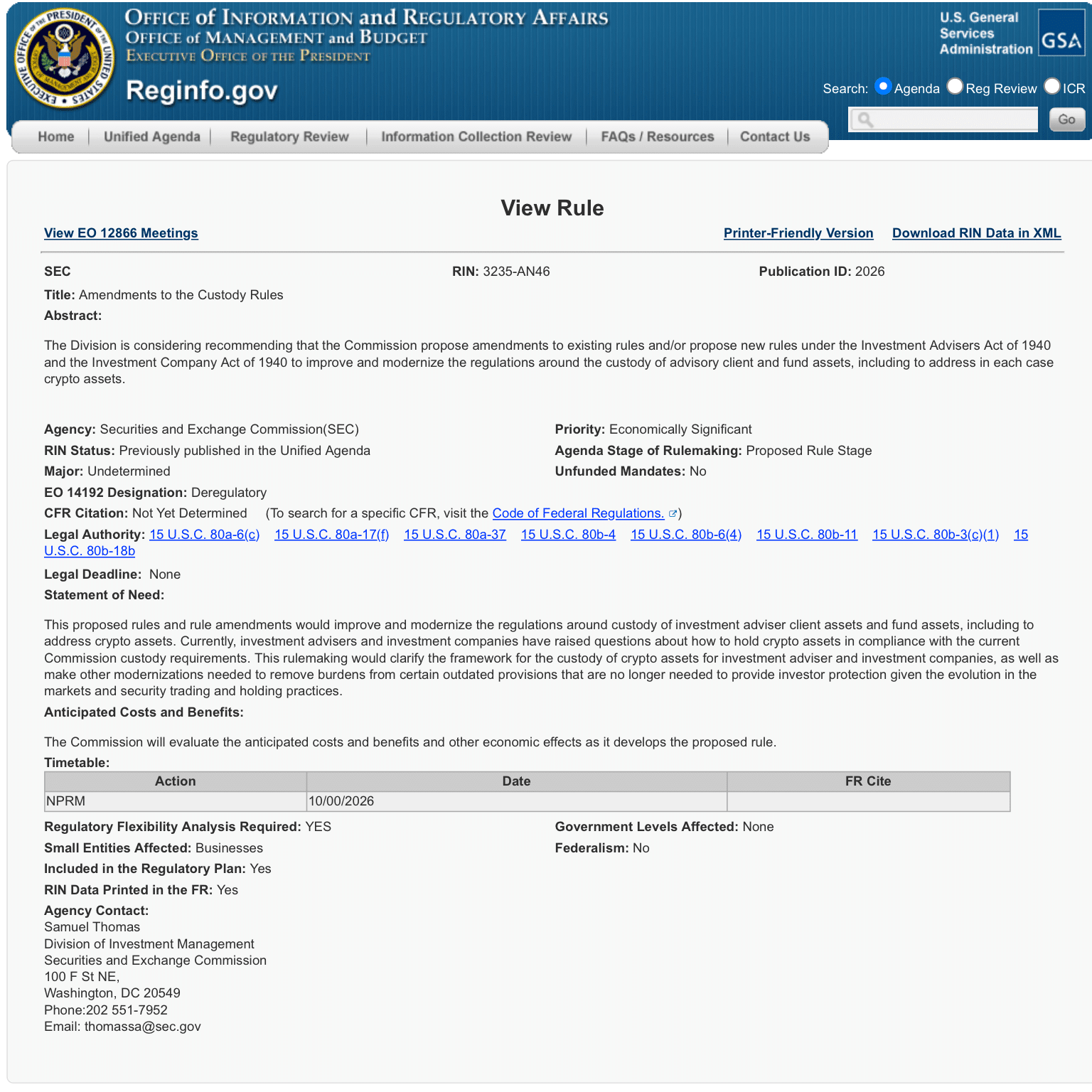 The SEC reform project, entitled Amendments to the Custody Rules, aims to update the rules of the Investment Advisers Act and the Investment Company Act of 1940.