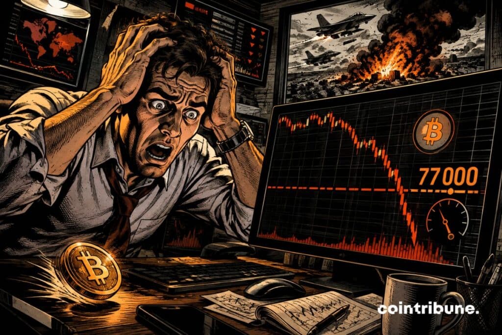 Bitcoin falls below $77,000 as oil explodes to $93 after US strikes on Iran.