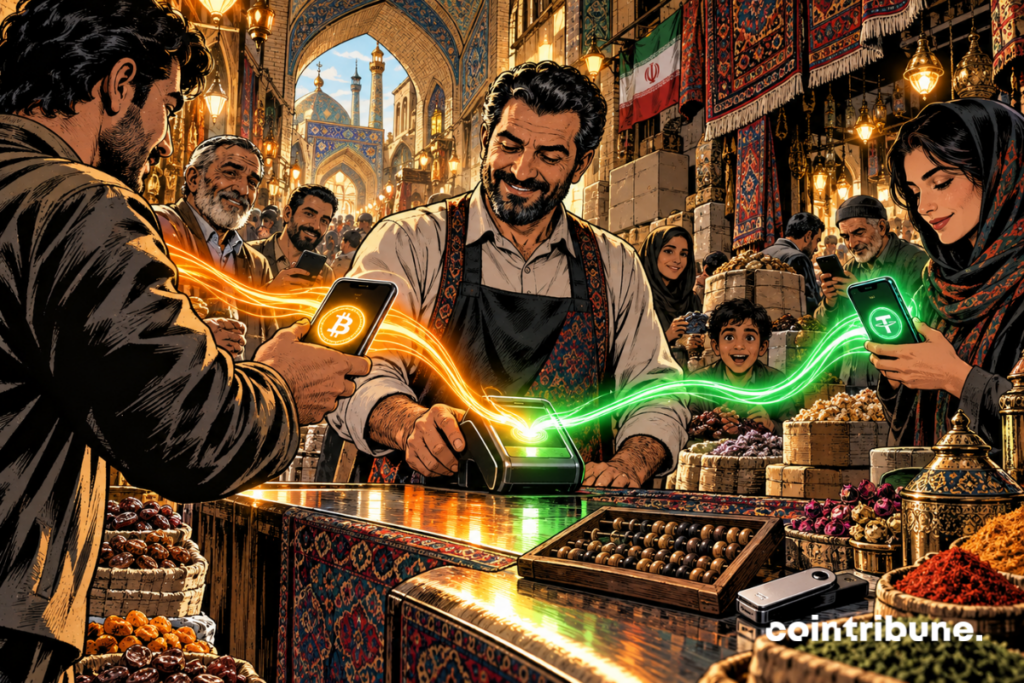 Iranian traders use crypto: Bitcoin and USDT to pay for purchases in a bazaar.