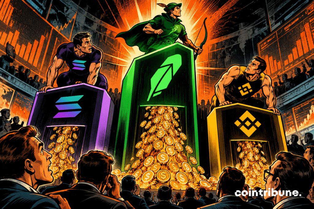 Robinhood Chain dominates a crypto podium ahead of Solana and BNB, with a larger fee flow.