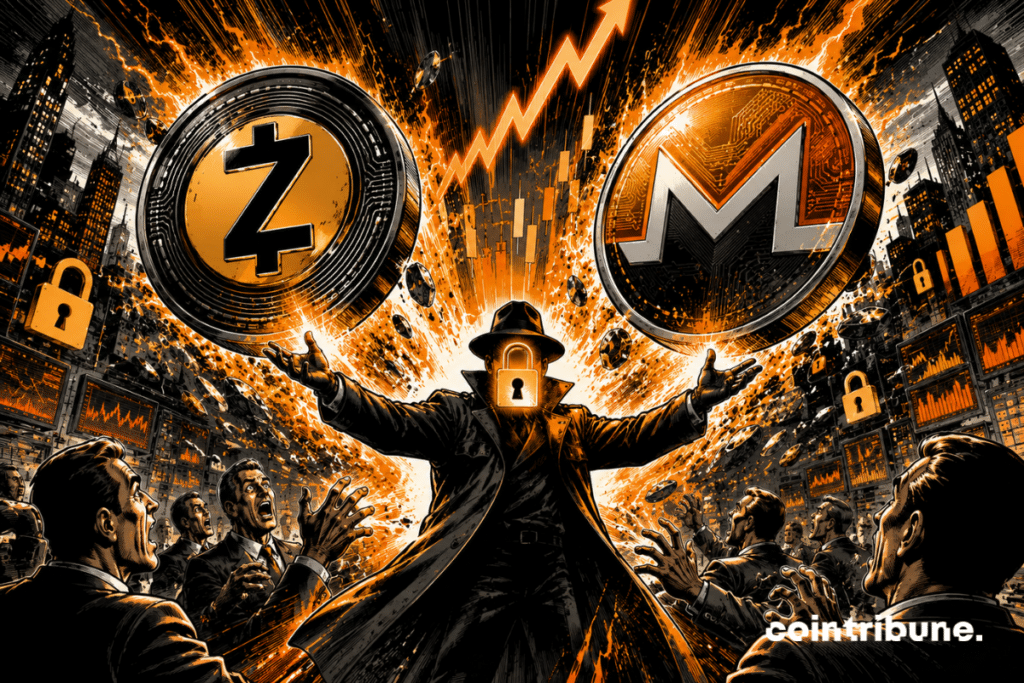 Zcash and Monero are exploding simultaneously, driven by an orange wave of trust, while a mysterious guardian protects digital privacy.