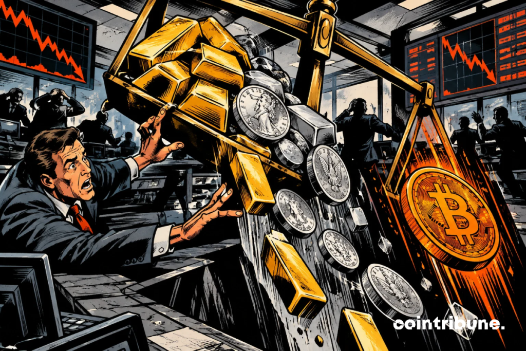 Gold, silver and bitcoin fall suddenly, plunging financial markets into panic while investors helplessly watch the collapse.