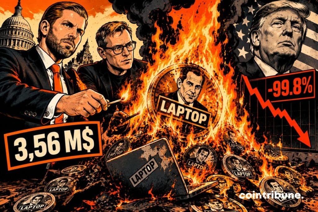Eric Trump and Beeple burned $3.56 million from Hunter Biden's anti-Trump memecoin LAPTOP, which drops 99.8%.