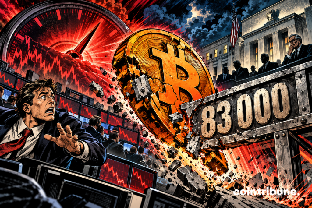 A giant Bitcoin breaks the 83,000 threshold in a trading room shaken by American inflation.