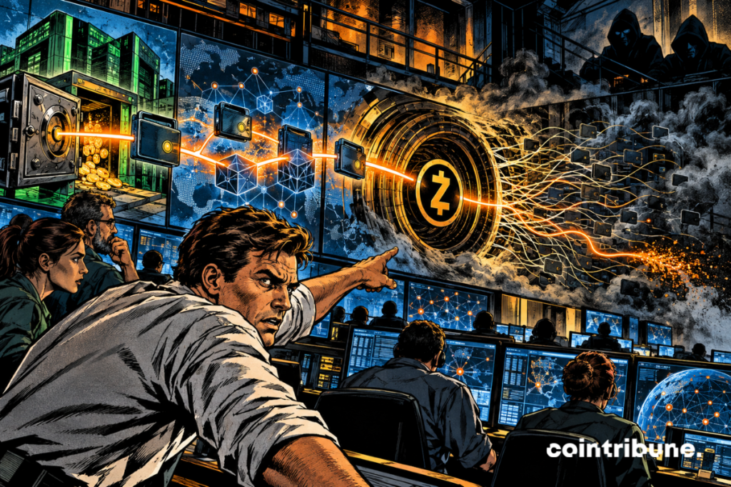 Analysts track a scrambled crypto stream through Zcash at a cybersecurity center.