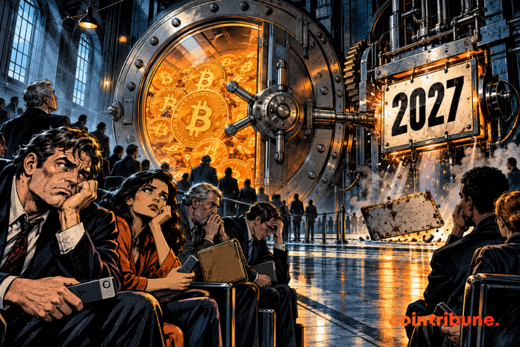 Creditors wait in front of a vault full of crypto locked until 2027.