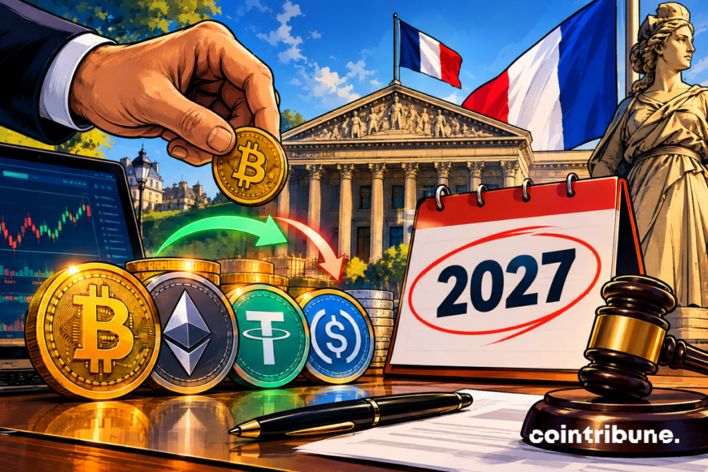 Taxation of crypto conversions into stablecoins in France: bitcoin, stablecoins, National Assembly and 2027 calendar.