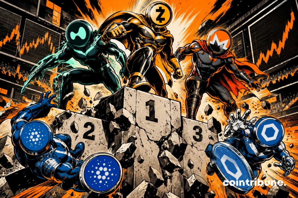 Zcash, Hyperliquid and Monero take over the crypto podium while Cardano and Chainlink fall, illustrating a spectacular market upheaval.